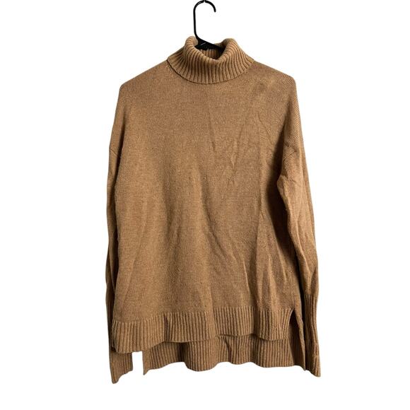J.Crew Beige Tan Wool Blend Sweater Turtleneck Basic Neutral Casual Twee Comfy - Picture 1 of 5